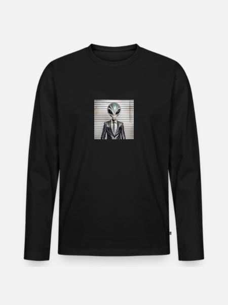 Alien Mugshot - Männer Premium Bio Langarmshirt - Schwarz