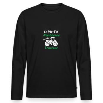 La vie est meilleure avec un tracteur - T-shirt manches longues Premium bio Homme - noir - Devant - Nico (187cm)