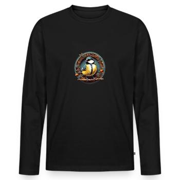 Dekoratives Kohlmeisen Motiv - Männer Premium Bio Langarmshirt - Schwarz - Vorne - Nico (187cm)