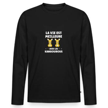 Humour petit kangourou - T-shirt manches longues Premium bio Homme - noir - Devant - Nico (187cm)