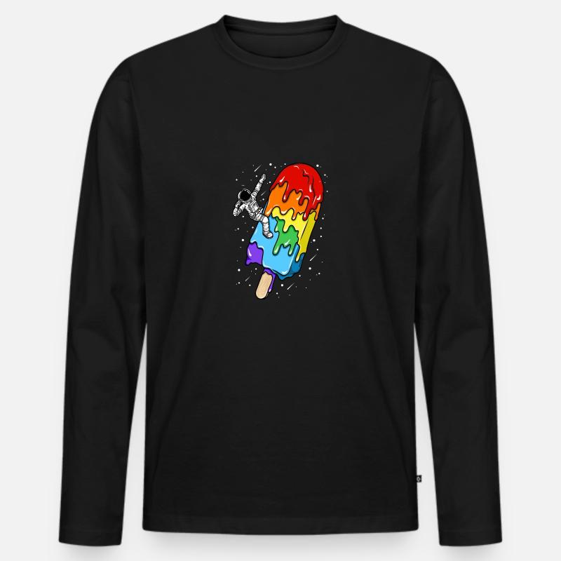Astronaut - Regenbogen-Eisstiel - Humor - Männer Premium Bio Langarmshirt - Schwarz