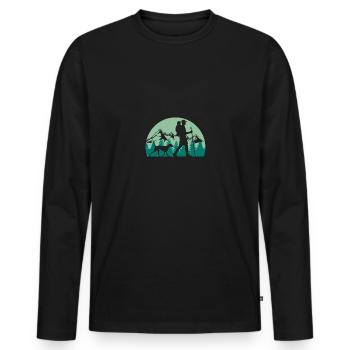 Hikers with dog Hiking Mountains Nature Camping - Men's Premium Organic Long Sleeve Shirt - black - Front - Nico (187cm)