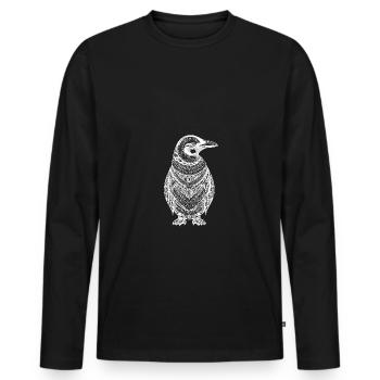 Cooler Pinguin mit Boho Ethno Mustern in weiß - Männer Premium Bio Langarmshirt - Schwarz - Vorne - Nico (187cm)