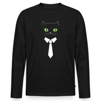 Business cat - Men's Premium Organic Long Sleeve Shirt - black - Front - Nico (187cm)