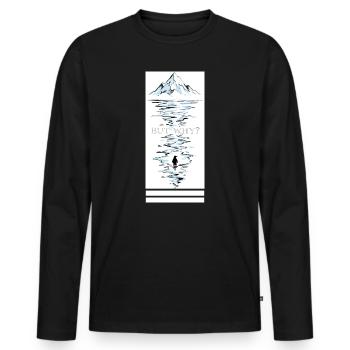 Penguin in Mountains asks But Why - Men's Premium Organic Long Sleeve Shirt - black - Front - Nico (187cm)