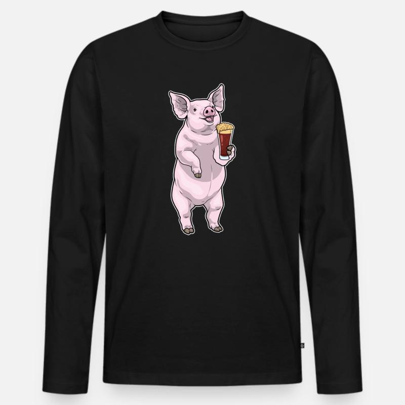 Schwein Bier - Männer Premium Bio Langarmshirt - Schwarz
