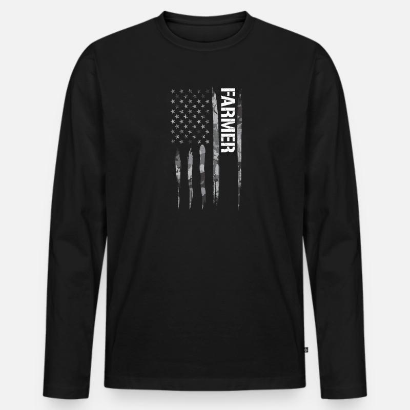 Farmer - American Flag - Männer Premium Bio Langarmshirt - Schwarz