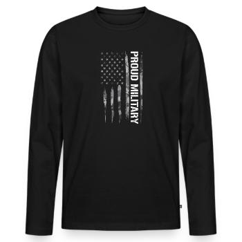 Fier militaire - Drapeau américain - T-shirt manches longues Premium bio Homme - noir - Devant - Nico (187cm)
