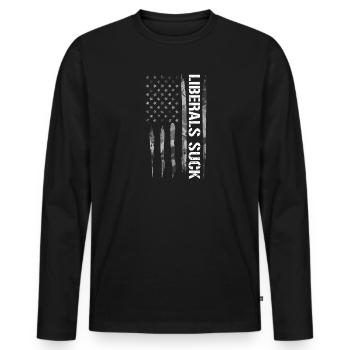 Les libéraux sucent - Drapeau américain - T-shirt manches longues Premium bio Homme - noir - Devant - Nico (187cm)