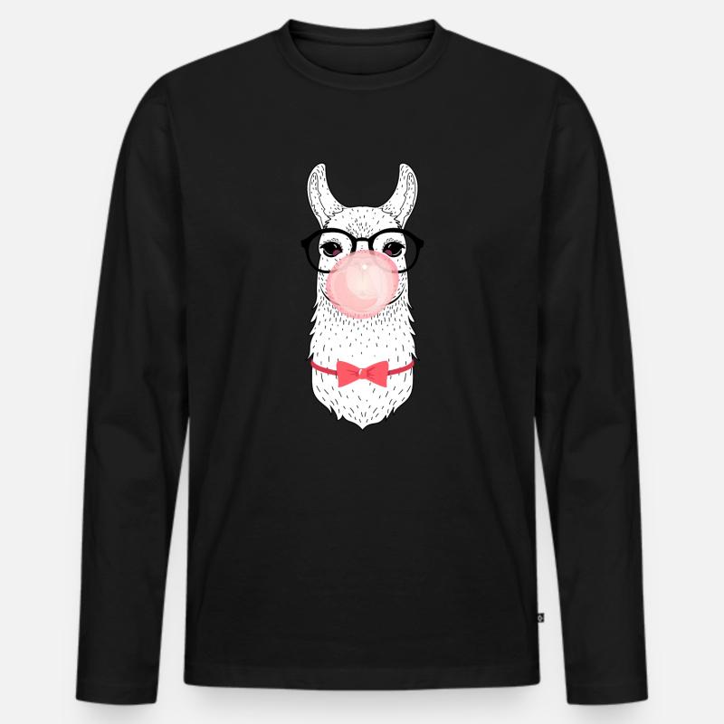 Llama Bubblegum - Männer Premium Bio Langarmshirt - Schwarz