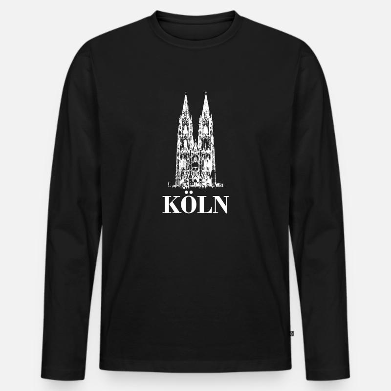 Köln Dom - Männer Premium Bio Langarmshirt - Schwarz