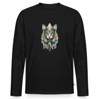 Geometrisches Katzen Mandala Aquarell Katze Tier - Männer Premium Bio Langarmshirt - Schwarz - Vorne - Nico (187cm)