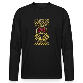 Achtung: Nur für Gamer Zone-Spieler - Männer Premium Bio Langarmshirt - Schwarz - Vorne - Nico (187cm)