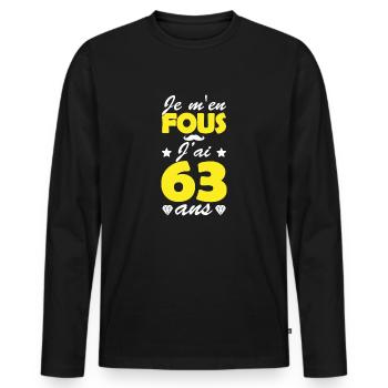 je m en fous j ai 63 ans / cadeau anniversaire 63 - T-shirt manches longues Premium bio Homme - noir - Devant - Nico (187cm)