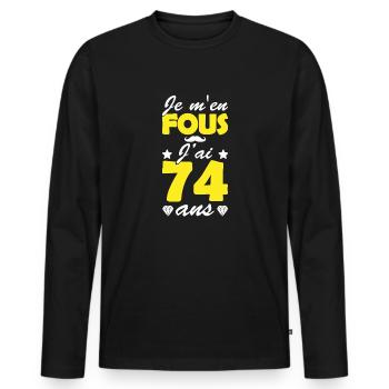 je m en fous j ai 74 ans / anniversaire 74 ans - T-shirt manches longues Premium bio Homme - noir - Devant - Nico (187cm)