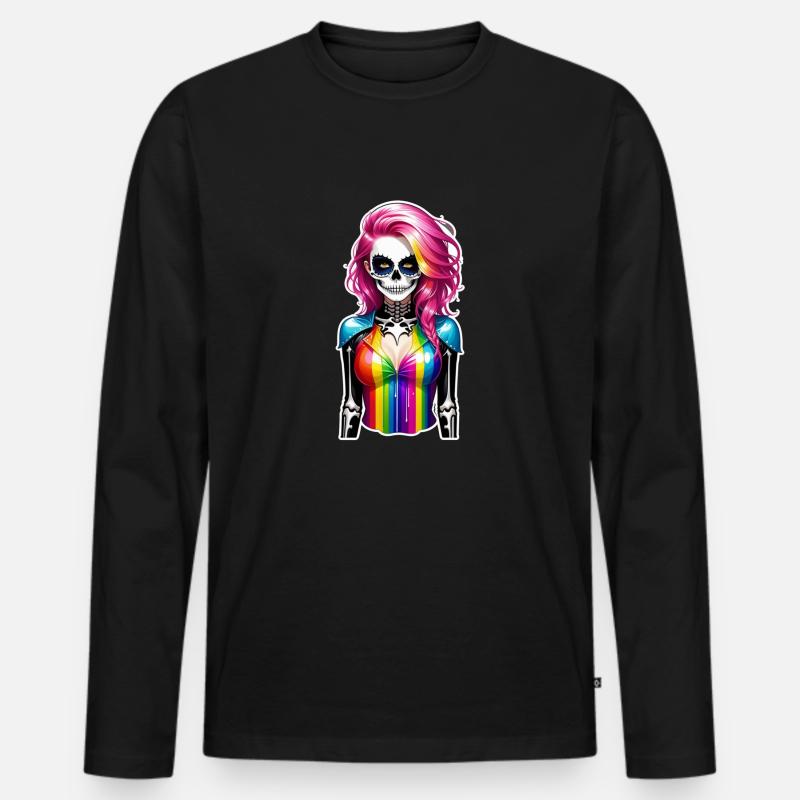 Halloween - Rock & Regenbogen - Männer Premium Bio Langarmshirt - Schwarz