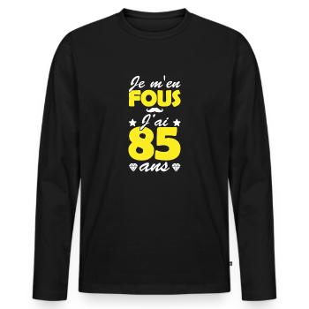 je m en fous j ai 85 ans / t-shirt 85 ans - T-shirt manches longues Premium bio Homme - noir - Devant - Nico (187cm)