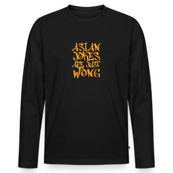 I Put The Asian In Caucasian Asian Joke - Men's Premium Organic Long Sleeve Shirt - black - Front - Nico (187cm)