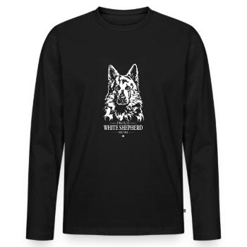 White Shepherd Mom Weißer Schäferhund Wilsigns - Men's Premium Organic Long Sleeve Shirt - black - Front - Nico (187cm)