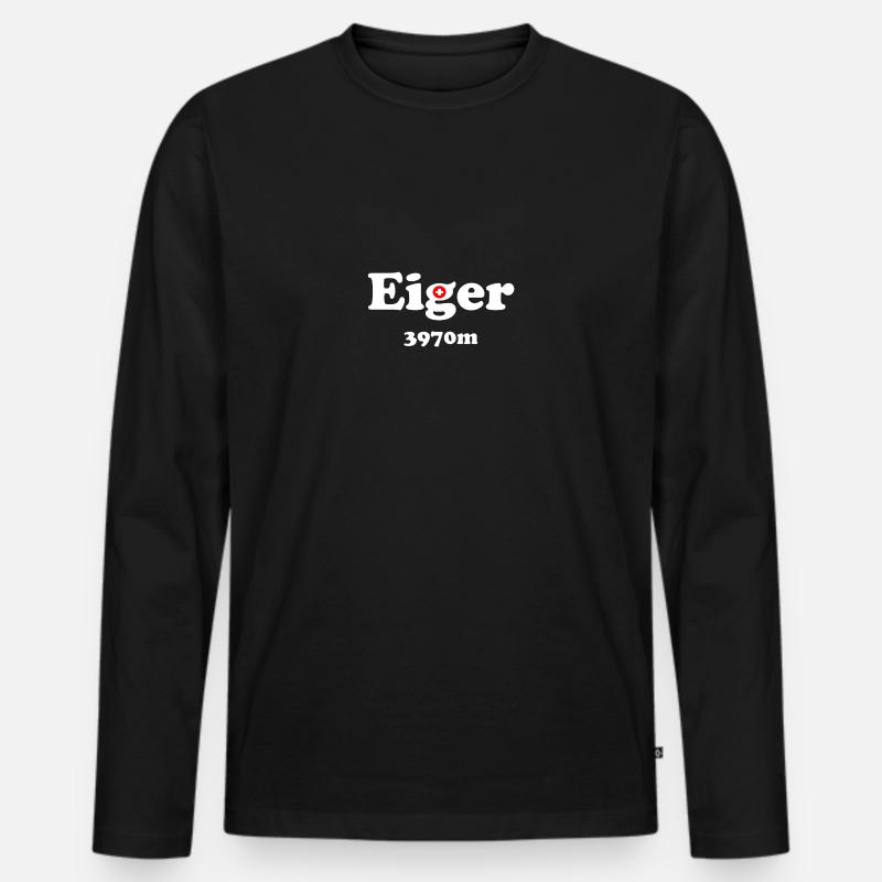 Eiger mit Schweizerkreuz - Männer Premium Bio Langarmshirt - Schwarz