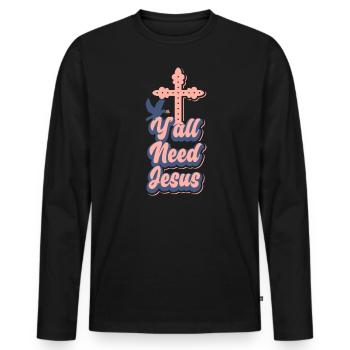 Jesus Y'all Need Jesus Cross Bible Teacher - Men's Premium Organic Long Sleeve Shirt - black - Front - Nico (187cm)