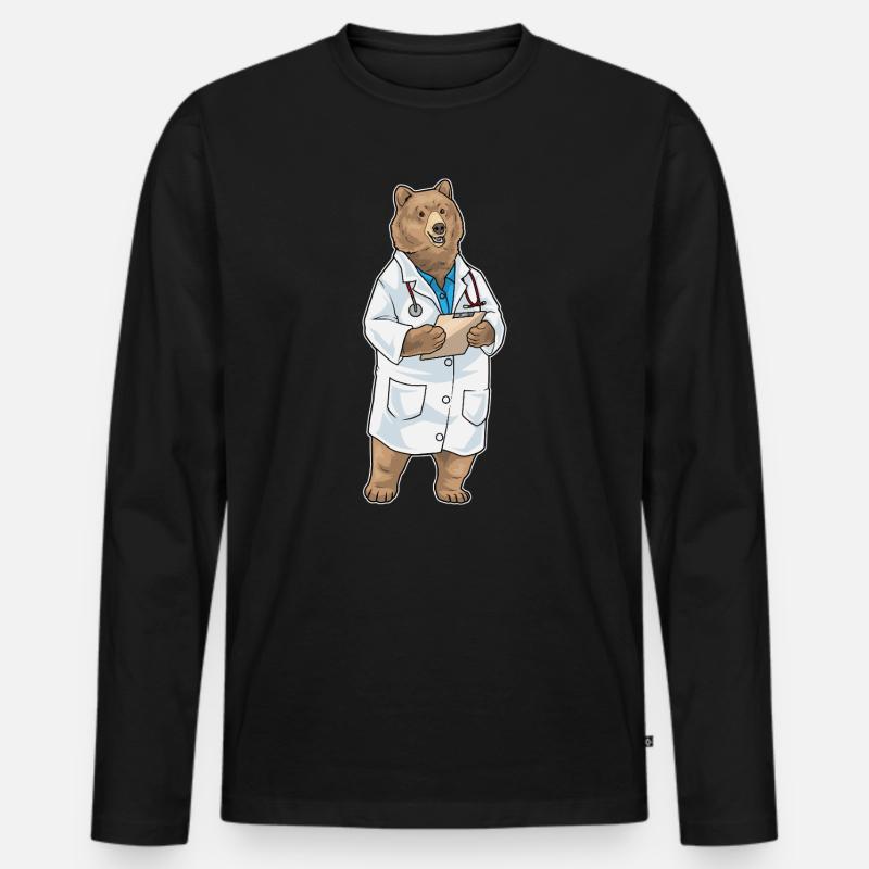Bär Arzt Stethoskop - Männer Premium Bio Langarmshirt - Schwarz