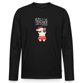 Soyez gentil avec le professeur Le Père Noël regarde le chat - T-shirt manches longues Premium bio Homme - noir - Devant - Nico (187cm)
