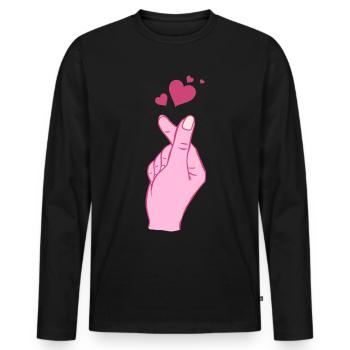 Finger Heart Korean Pop Music Hand Symbol - Männer Premium Bio Langarmshirt - Schwarz - Vorne - Nico (187cm)