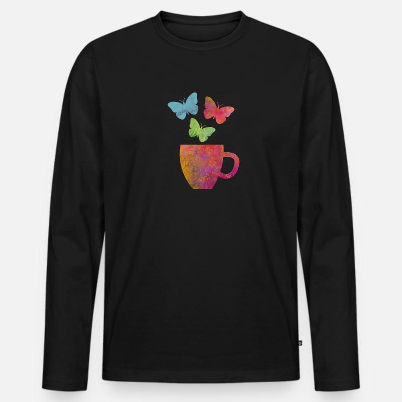 Ich liebe Kaffee und Schmetterling - Männer Premium Bio Langarmshirt - Schwarz