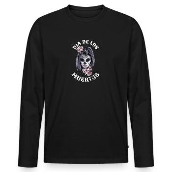Masque Dia de los Muertos crâne La Catrina - T-shirt manches longues Premium bio Homme - noir - Devant - Nico (187cm)