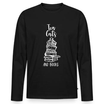 Tea, Cats And Books - Men's Premium Organic Long Sleeve Shirt - black - Front - Nico (187cm)