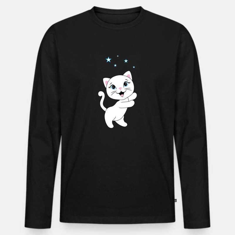 Kätzchen fängt Sterne - Männer Premium Bio Langarmshirt - Schwarz