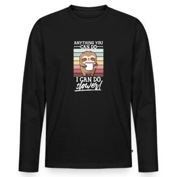 Spuch Faultier mit Tasse Müde Lustig Morgenmuffel - Männer Premium Bio Langarmshirt - Schwarz - Vorne - Nico (187cm)