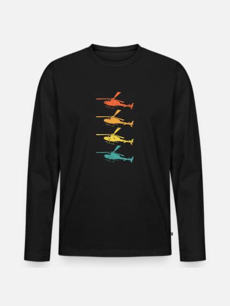 Hubschrauber Retro Geschenk - Männer Premium Bio Langarmshirt - Schwarz
