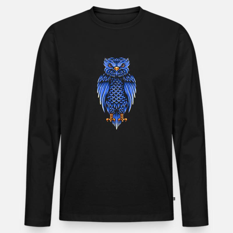 Eule - Männer Premium Bio Langarmshirt - Schwarz