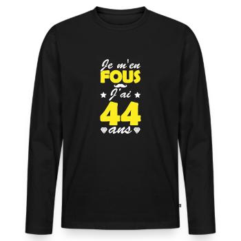 j ai 44 ans / humour anniversaire 44 ans - T-shirt manches longues Premium bio Homme - noir - Devant - Nico (187cm)