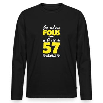 j ai 57 ans / cadeau humour anniversaire 57 ans - T-shirt manches longues Premium bio Homme - noir - Devant - Nico (187cm)