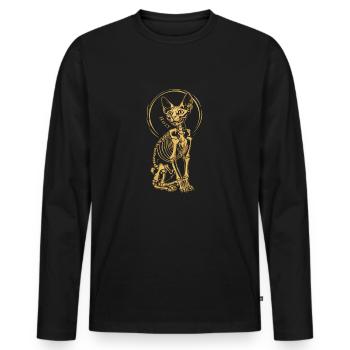 Katze Sphinx Skelett Tattoo - Männer Premium Bio Langarmshirt - Schwarz - Vorne - Nico (187cm)
