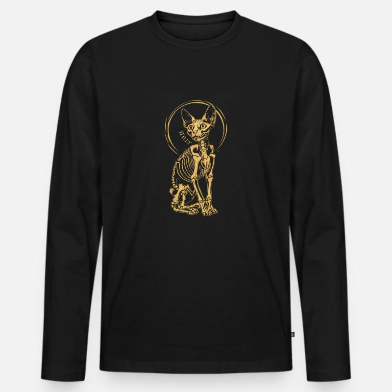 Katze Sphinx Skelett Tattoo - Männer Premium Bio Langarmshirt - Schwarz