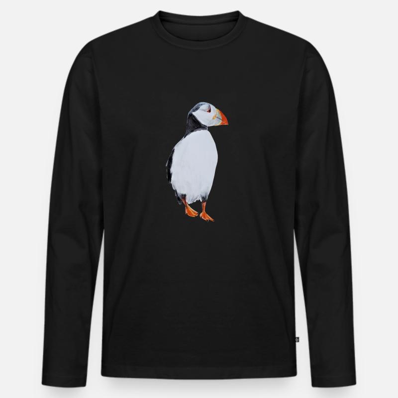 Papageientaucher - Männer Premium Bio Langarmshirt - Schwarz