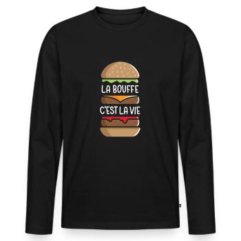 La Bouffe c'est la Vie - T-shirt manches longues Premium bio Homme - noir - Devant - Nico (187cm)