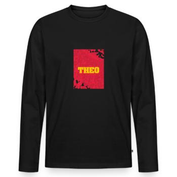 Theo - Men's Premium Organic Long Sleeve Shirt - black - Front - Nico (187cm)