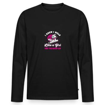 Je sais que je soude comme une fille essaie de garder le soudeur - T-shirt manches longues Premium bio Homme - noir - Devant - Nico (187cm)