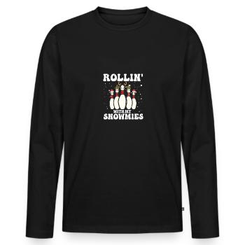 Drôle de Noël Rollin avec mes Snowmies Snow Bowling - T-shirt manches longues Premium bio Homme - noir - Devant - Nico (187cm)