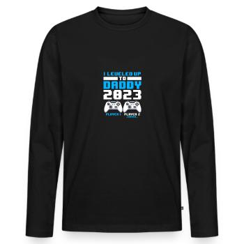 Je suis monté au niveau de papa 2023 bientôt papa pères - T-shirt manches longues Premium bio Homme - noir - Devant - Nico (187cm)