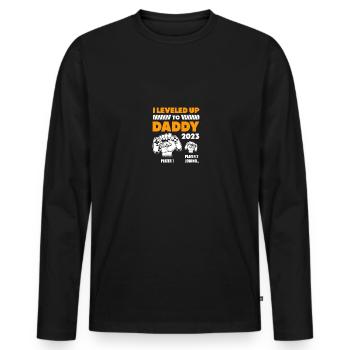 Je suis monté au niveau de papa 2023 bientôt papa pères - T-shirt manches longues Premium bio Homme - noir - Devant - Nico (187cm)