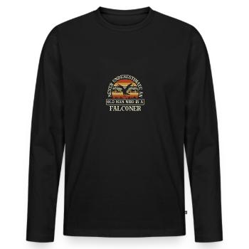 Ne sous-estimez jamais un vieil homme qui est fauconnier - T-shirt manches longues Premium bio Homme - noir - Devant - Nico (187cm)