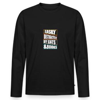 Easily distracted by cats and books kitten - Männer Premium Bio Langarmshirt - Schwarz - Vorne - Nico (187cm)