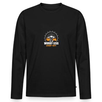 souci moins errer plus découvrir l’expérience - T-shirt manches longues Premium bio Homme - noir - Devant - Nico (187cm)