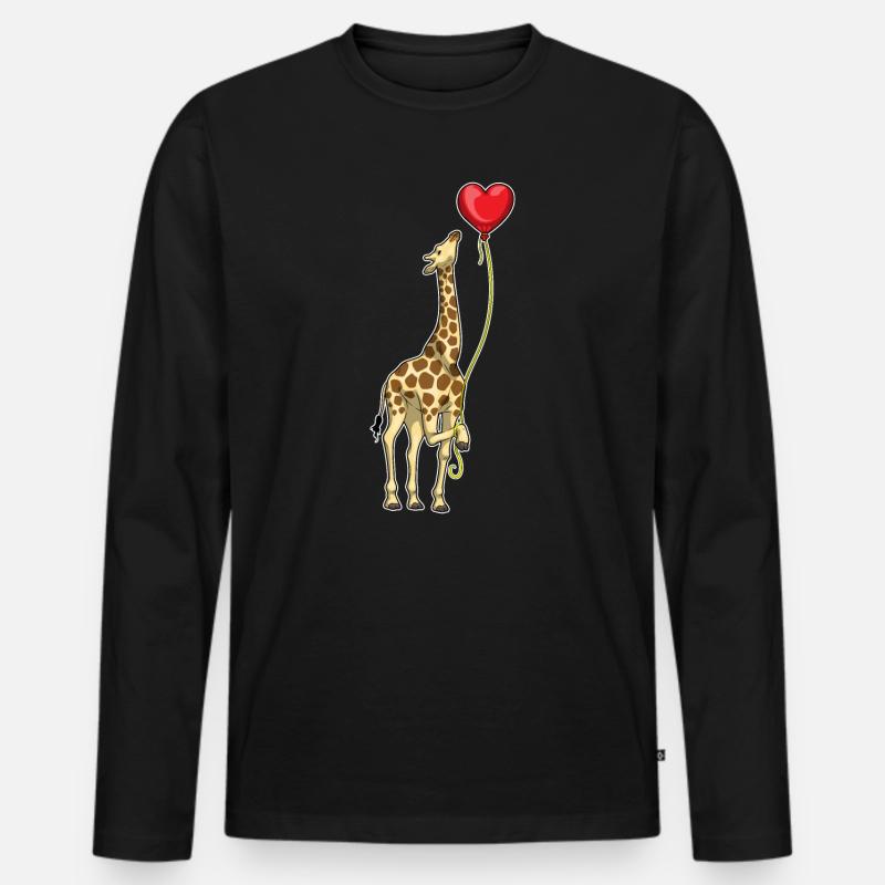 Giraffe Herz Luftballon - Männer Premium Bio Langarmshirt - Schwarz